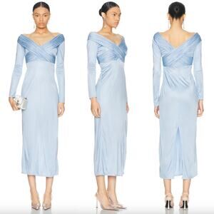 Alejandra Alonso Rojas | NWT Long Sleeve Draped Jersey Dress in Sky Blue 4